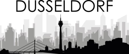 Ilustración de Paisaje urbano negro panorama con edificios de ciudad brumosos grises fondo de DUSSELDORF, ALEMANIA - Imagen libre de derechos