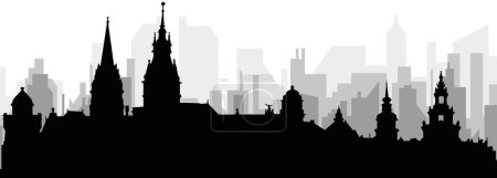 Ilustración de Paisaje urbano negro panorama con edificios de ciudad brumosos grises fondo de HAMBURG, ALEMANIA - Imagen libre de derechos