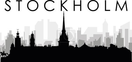 Ilustración de Paisaje urbano negro panorama del horizonte con los edificios grises brumosos de la ciudad fondo de STOCKHOLM, SUECIA - Imagen libre de derechos
