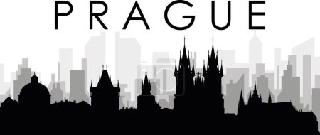 Ilustración de Paisaje urbano negro panorama con edificios de ciudad brumosos grises fondo de PRAGA, REPÚBLICA CHECA - Imagen libre de derechos