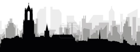 Ilustración de Paisaje urbano negro panorama con edificios de ciudad brumosos grises fondo de UTRECHT, PAÍSES BAJOS - Imagen libre de derechos