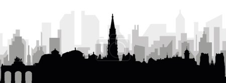 Ilustración de Paisaje urbano negro panorama con edificios de ciudad brumosos grises fondo de BRUSELAS, BÉLGICA - Imagen libre de derechos