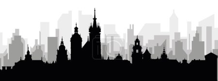 Ilustración de Paisaje urbano negro panorama con edificios de ciudad brumosos grises fondo de KRAKOW, POLONIA - Imagen libre de derechos