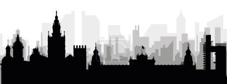 Ilustración de Paisaje urbano negro panorama con edificios de ciudad brumosos grises fondo de SEVILLE, ESPAÑA - Imagen libre de derechos