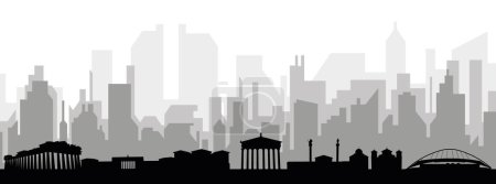 Ilustración de Paisaje urbano negro panorama con edificios de ciudad brumosos grises fondo de ATENAS, GRECIA - Imagen libre de derechos