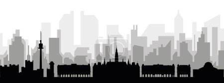 Ilustración de Paisaje urbano negro panorama con edificios grises brumosos de la ciudad fondo de VIENA, AUSTRIA - Imagen libre de derechos