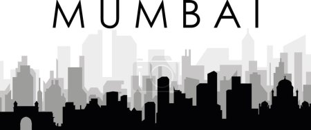Ilustración de Paisaje urbano negro panorama con edificios de ciudad brumosos grises fondo de MUMBAI, INDIA - Imagen libre de derechos