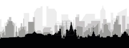 Black cityscape skyline panorama with gray misty city buildings background of MOSCOW, RUSSIA
