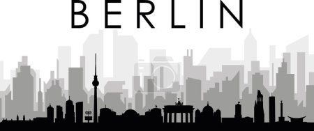 Black cityscape skyline panorama with gray misty city buildings background of BERLIN, GERMANY
