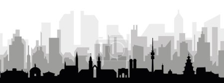 Ilustración de Paisaje urbano negro panorama con edificios de ciudad brumosos grises fondo de MUNICH, ALEMANIA - Imagen libre de derechos