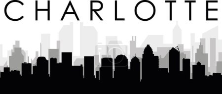 Ilustración de Paisaje urbano negro panorama con edificios de ciudad brumosos grises fondo de CHARLOTTE, EE.UU. - Imagen libre de derechos