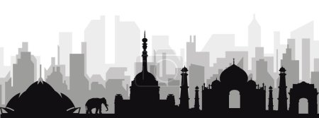 Ilustración de Paisaje urbano negro panorama con edificios de ciudad brumosos grises fondo de NEW DELHI, INDIA - Imagen libre de derechos