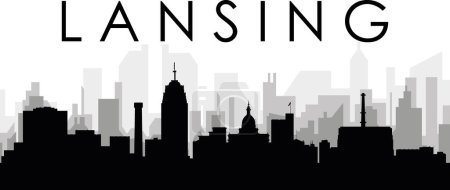 Ilustración de Paisaje urbano negro panorama con edificios de ciudad brumosos grises fondo de LANSING, ESTADOS UNIDOS - Imagen libre de derechos
