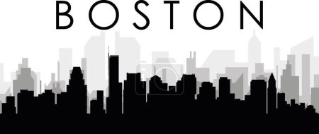 Ilustración de Paisaje urbano negro panorama con edificios de ciudad brumosos grises fondo de BOSTON, ESTADOS UNIDOS - Imagen libre de derechos