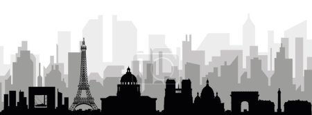 Téléchargez les illustrations : Paysage urbain noir panorama panoramique avec bâtiments urbains gris brumeux fond de PARIS, FRANCE - en licence libre de droit