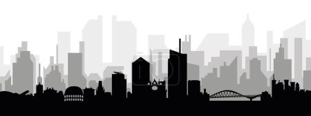 Ilustración de Paisaje urbano negro panorama con edificios de ciudad brumosos grises fondo de LYON, FRANCIA - Imagen libre de derechos