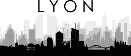 Ilustración de Paisaje urbano negro panorama con edificios de ciudad brumosos grises fondo de LYON, FRANCIA - Imagen libre de derechos