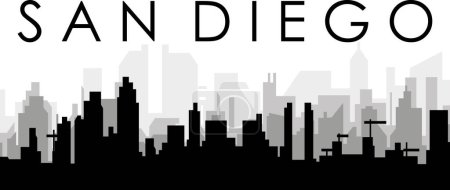 Ilustración de Paisaje urbano negro panorama con edificios de ciudad brumosos grises fondo de SAN DIEGO, ESTADOS UNIDOS - Imagen libre de derechos