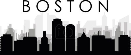 Ilustración de Paisaje urbano negro panorama con edificios de ciudad brumosos grises fondo de BOSTON, ESTADOS UNIDOS - Imagen libre de derechos
