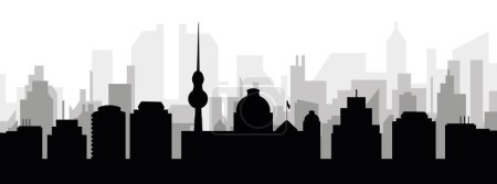 Ilustración de Paisaje urbano negro panorama con edificios grises brumosos de la ciudad fondo de BERLÍN, ALEMANIA - Imagen libre de derechos