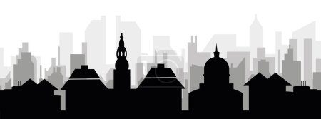 Ilustración de Paisaje urbano negro panorama con edificios de ciudad brumosos grises fondo de COPENHAGEN, DINAMARCA - Imagen libre de derechos