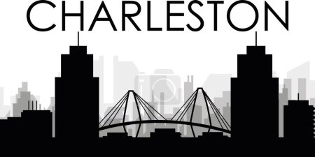 Ilustración de Paisaje urbano negro panorama con edificios de ciudad brumosos grises fondo de CHARLESTON, ESTADOS UNIDOS - Imagen libre de derechos