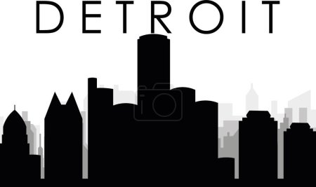 Ilustración de Paisaje urbano negro panorama con edificios de ciudad brumosos grises fondo de DETROIT, ESTADOS UNIDOS - Imagen libre de derechos