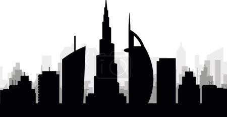 Ilustración de Escenario de paisaje urbano negro con edificios de ciudad brumosos grises fondo de DUBAI, EMIRATOS ÁRABES UNIDOS - Imagen libre de derechos