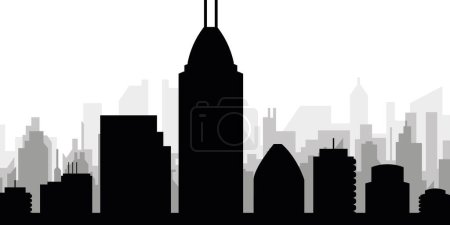 Ilustración de Paisaje urbano negro panorama con edificios de ciudad brumosos grises fondo de INDIANAPOLIS, ESTADOS UNIDOS - Imagen libre de derechos