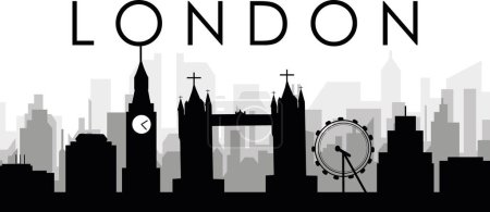 Ilustración de Escenario de paisaje urbano negro con edificios de ciudad brumosos grises fondo de LONDRES, REINO UNIDO - Imagen libre de derechos