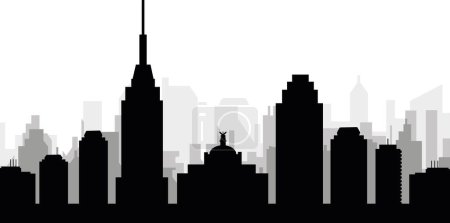 Ilustración de Paisaje urbano negro panorama con edificios de ciudad brumosos grises fondo de la ciudad de MÉXICO, MÉXICO - Imagen libre de derechos