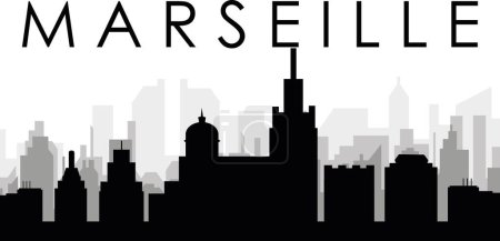 Ilustración de Paisaje urbano negro panorama con edificios de ciudad brumosos grises fondo de MARSEILLE, FRANCIA - Imagen libre de derechos