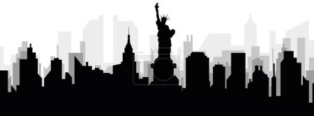 Ilustración de Paisaje urbano negro panorama con edificios de ciudad brumosos grises fondo de la ciudad de Nueva York, ESTADOS UNIDOS - Imagen libre de derechos
