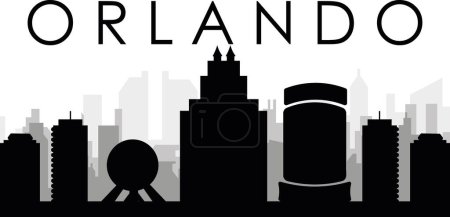 Ilustración de Paisaje urbano negro panorama con edificios de ciudad brumosos grises fondo de ORLANDO, ESTADOS UNIDOS - Imagen libre de derechos