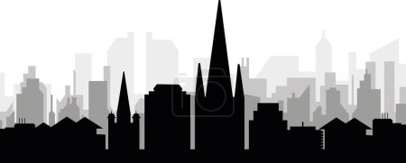 Ilustración de Escenario de paisaje urbano negro con edificios de ciudad brumosos grises fondo de NORWICH, REINO UNIDO - Imagen libre de derechos