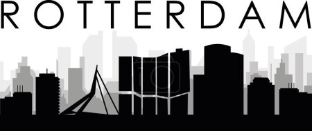 Ilustración de Paisaje urbano negro panorama con edificios de ciudad brumosos grises fondo de ROTTERDAM, PAÍSES BAJOS - Imagen libre de derechos