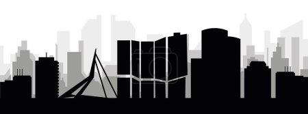 Ilustración de Paisaje urbano negro panorama con edificios de ciudad brumosos grises fondo de ROTTERDAM, PAÍSES BAJOS - Imagen libre de derechos