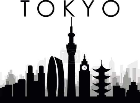 Ilustración de Paisaje urbano negro panorama con edificios de ciudad brumosos grises fondo de TOKYO, JAPÓN - Imagen libre de derechos