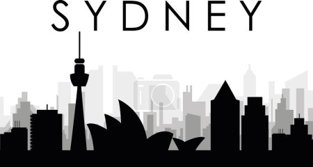 Ilustración de Paisaje urbano negro panorama con edificios grises brumosos de la ciudad fondo de SYDNEY, AUSTRALIA - Imagen libre de derechos
