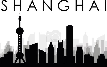 Ilustración de Paisaje urbano negro panorama con edificios de ciudad brumosos grises fondo de SHANGHAI, CHINA - Imagen libre de derechos