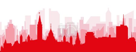 Ilustración de Cartel panorámico rojo del horizonte de la ciudad con edificios rojizos de fondo transparente brumoso de OTTAWA, CANADÁ - Imagen libre de derechos