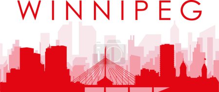 Ilustración de Cartel panorámico rojo del skyline de la ciudad con edificios de fondo transparente brumoso rojizo de WINNIPEG, CANADÁ - Imagen libre de derechos