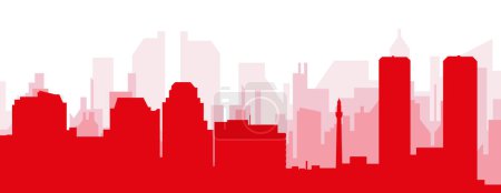 Ilustración de Cartel panorámico rojo del skyline de la ciudad con edificios de fondo transparente brumoso rojizo de TIJUANA, MÉXICO - Imagen libre de derechos