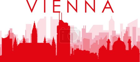 Ilustración de Cartel panorámico rojo del skyline de la ciudad con edificios rojizos de fondo transparente brumoso de VIENA, AUSTRIA - Imagen libre de derechos