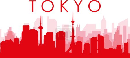 Ilustración de Cartel panorámico rojo del skyline de la ciudad con edificios de fondo transparente brumoso rojizo de TOKYO, JAPÓN - Imagen libre de derechos