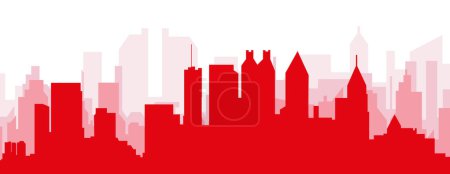 Ilustración de Cartel panorámico rojo del skyline de la ciudad con edificios de fondo transparente brumoso rojizo de ATLANTA, ESTADOS UNIDOS - Imagen libre de derechos