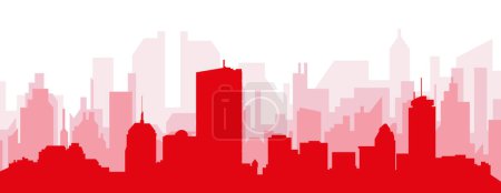 Ilustración de Cartel panorámico rojo del skyline de la ciudad con edificios rojizos de fondo transparente brumoso de BOSTON, ESTADOS UNIDOS - Imagen libre de derechos