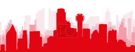 Ilustración de Cartel panorámico rojo del skyline de la ciudad con edificios de fondo transparente brumoso rojizo de DALLAS, ESTADOS UNIDOS - Imagen libre de derechos
