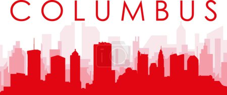 Ilustración de Cartel panorámico rojo del skyline de la ciudad con edificios rojizos de fondo transparente brumoso de COLUMBUS, ESTADOS UNIDOS - Imagen libre de derechos