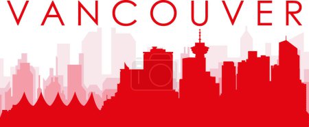 Ilustración de Cartel panorámico rojo del skyline de la ciudad con edificios de fondo transparente brumoso rojizo de VANCOUVER, CANADÁ - Imagen libre de derechos